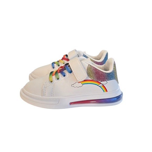Girls Toddler Rainbow Glitter Sneakers EU 28 US 11 White Low Top Velcro Shoes - Picture 5 of 9